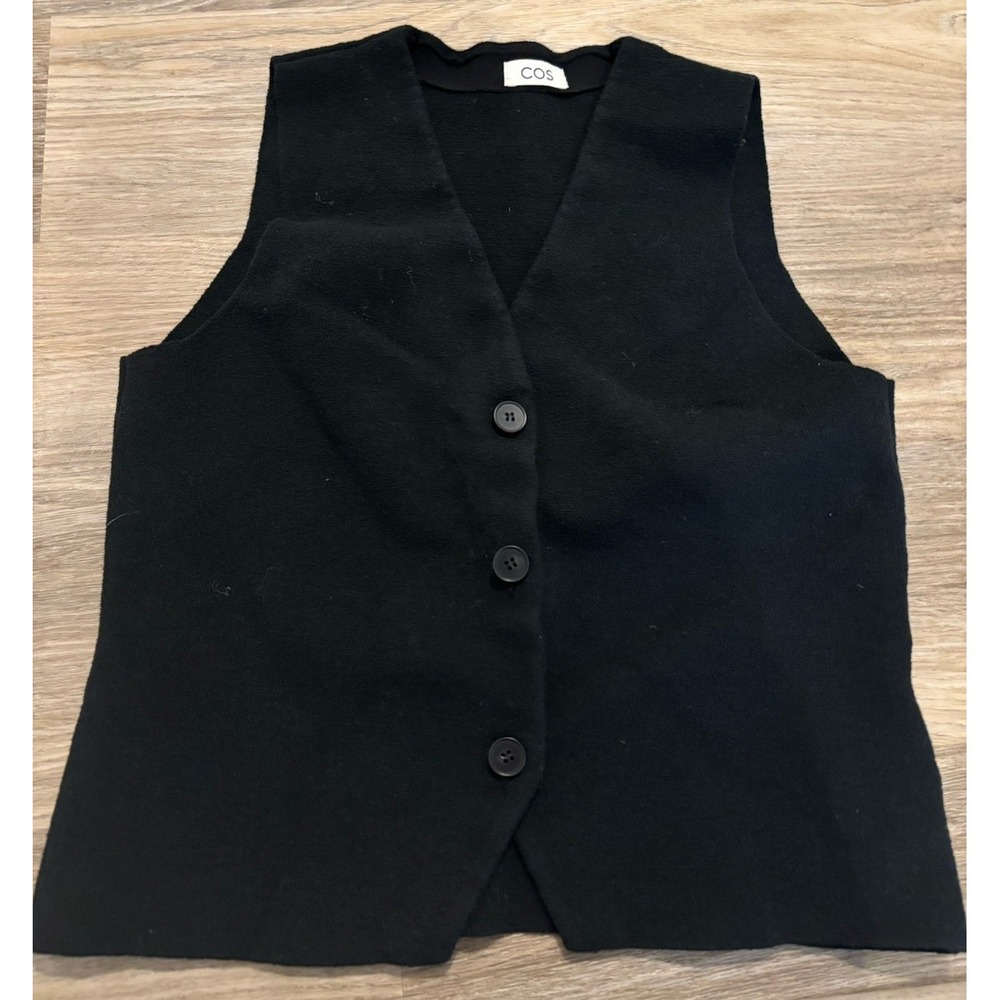 COS Womens Wool Waistcoat Size Small US Black Quiet Luxury Button Vest